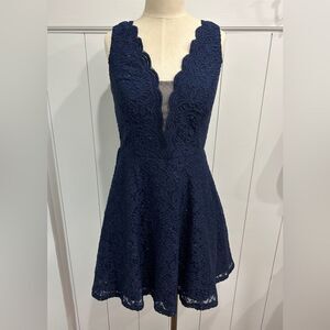 Navy Formal Sparkle Lace with Scalloped Neck Sleeveless Dress - Junior’s Size 9
